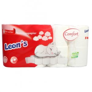 Toilettenpapier Leon`s Comfort 3-lagig 100% Zellstoff 9,5x11cm 8x8 Rollen á 250 Bl.