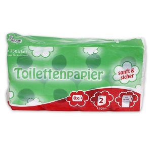 Toilettenpapier HV 2-lagig RECYCLING weiß 9,5x11cm 8x8 Rollen á 250 Bl.